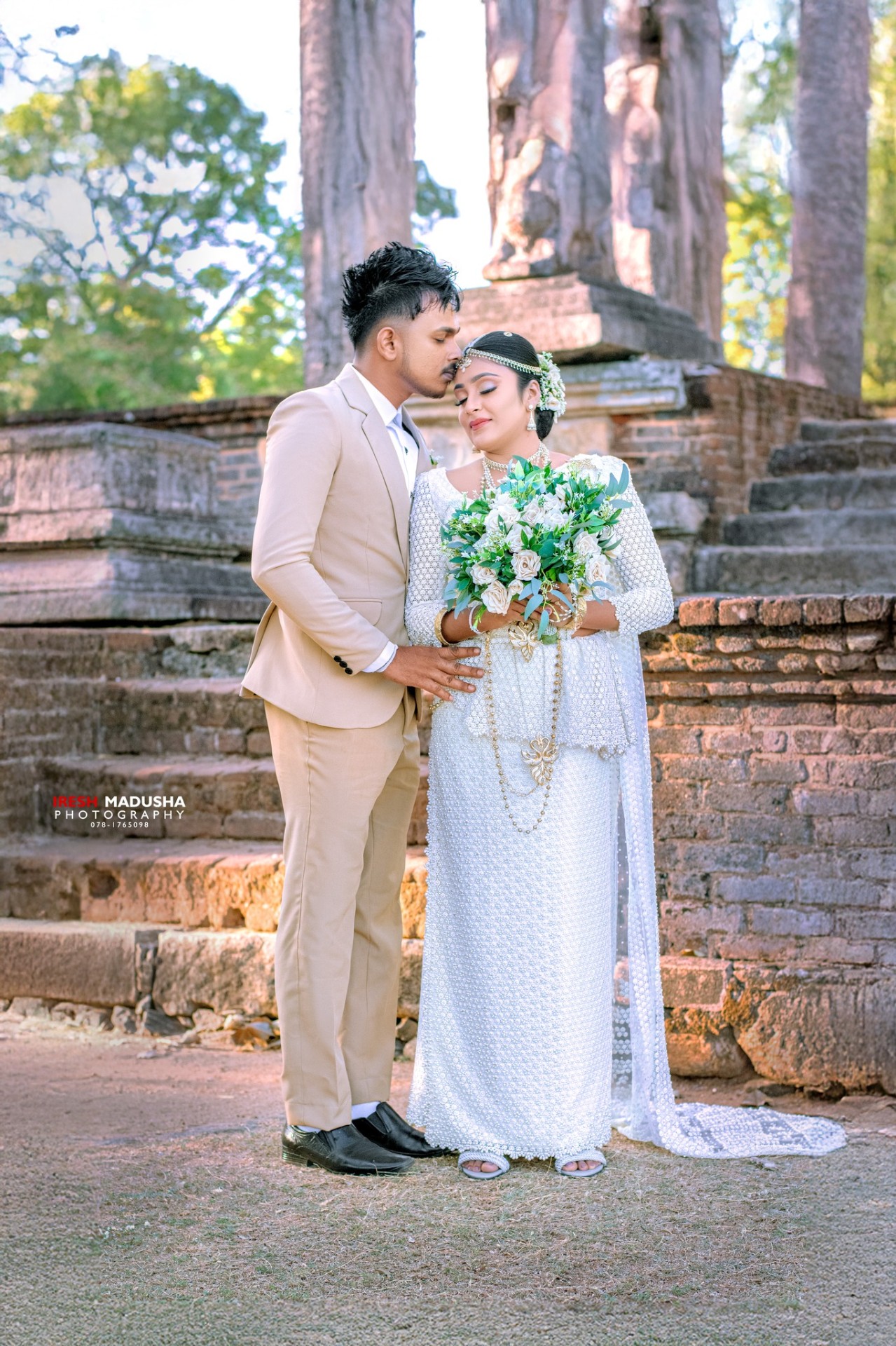 Full-length bridal couple portrait