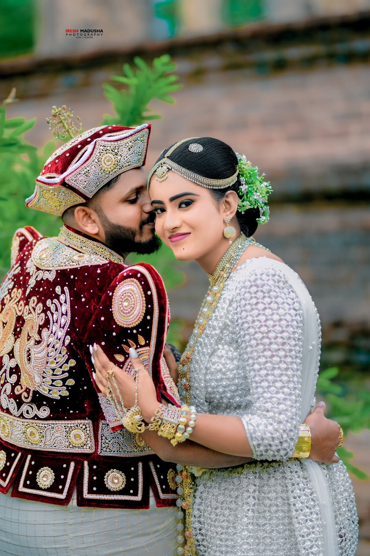 Romantic embrace in traditional attire